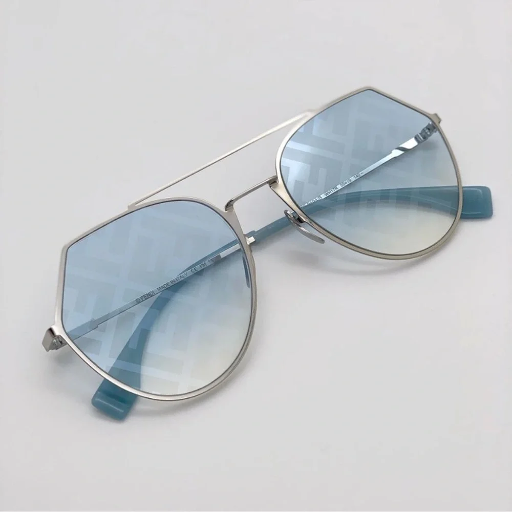 HOLD NEW FENDI FF0194/S WH1 7R LIGHT BLUE AVIATOR SILVER FANTASY LOGO LENS - Picture 14 of 14